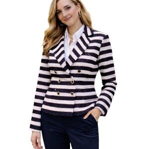 CAbi 10 Medium Cruise Collection Nautical Stripe Blazer Jacket Preppy